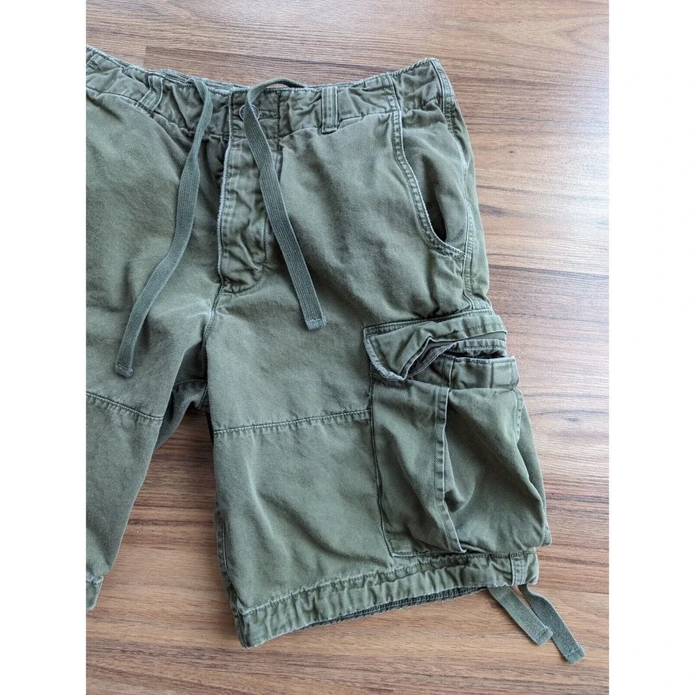 Abercrombie Fitch Shorts Mens 32 Army Y2K Button Drawstring Paratrooper Heavy A4 - Picture 2 of 9
